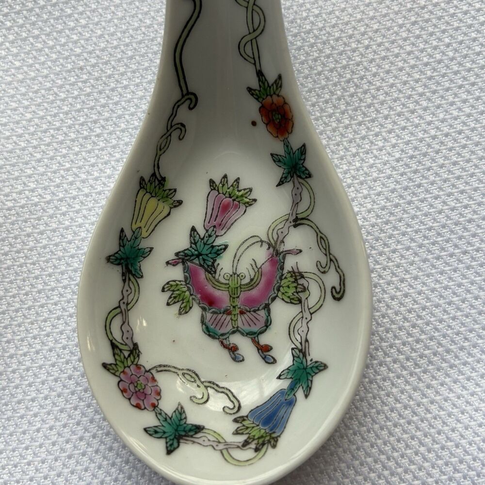 Pair Vintage Chinese Jingdezhen  Soup Spoons+Small Bowl Butterfly Floral Design. - Picture 4 of 11